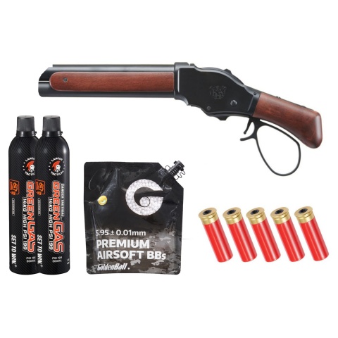 Golden Eagle 1887 Compact Wide Lever Action Shotgun Shell/Green Gas Combo (Black)