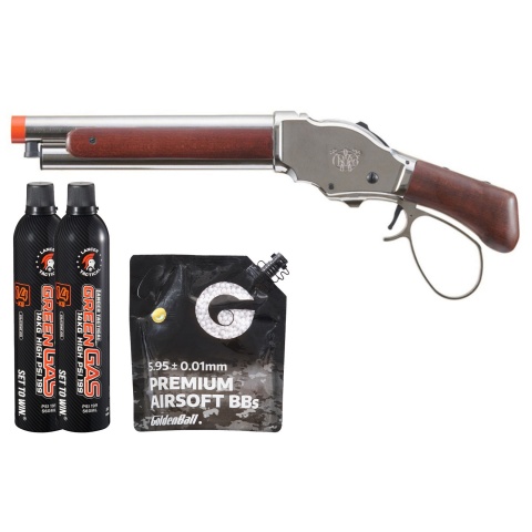 Golden Eagle 1887 Compact Wide Lever Action Shotgun - Green Gas Combo - (Silver)