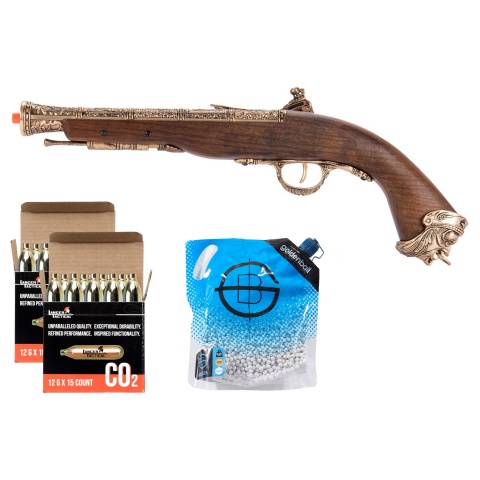 HFC Flintlock Pirate Co2 Airsoft Pistol - Green Gas/Shell Combo - (Gold)