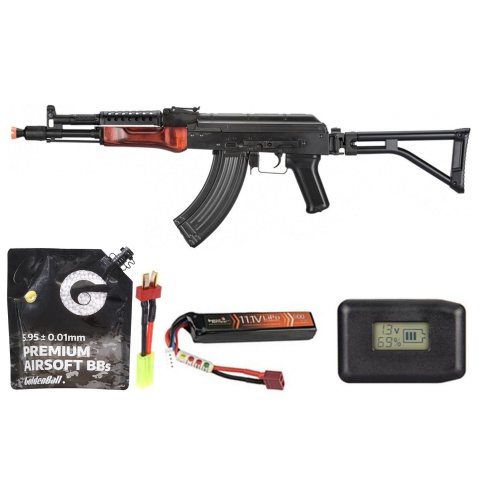 LCT G04 Ak47 Nv Aeg Soviet Replica With Real Wood Handguard - Battery/Adapter/Charger Combo - (Black & Wood)