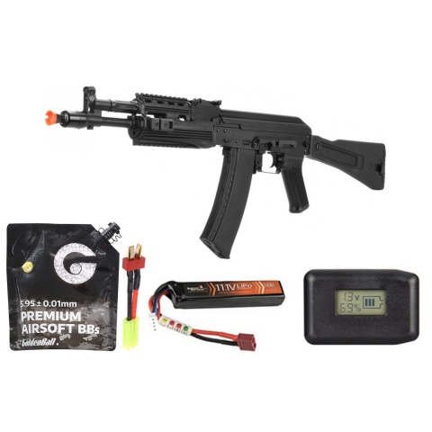 LCT Airsoft AK-102 Assault Rifle AEG W/ Folding Stock - Battery/Adapter/Charger Combo - (Black)