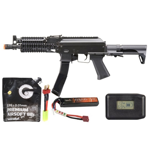 LCT 9mm PP-19 PDW AK Airsoft AEG Rifle W/ Picatinny Handguard - Battery/Adapter/Charger Combo - (Black)
