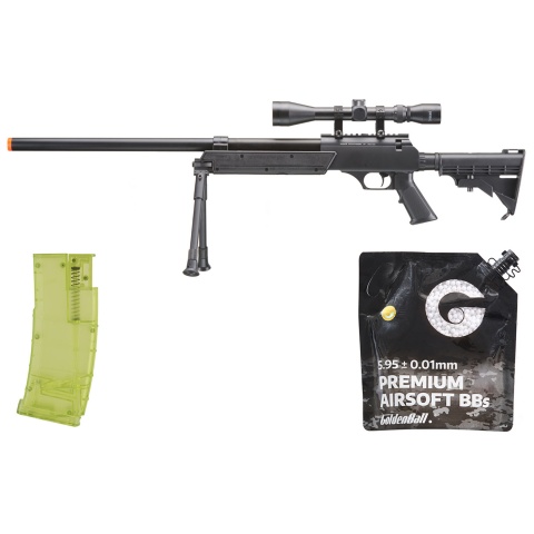 Well Fire MB06 Airsoft Bolt Action Sniper Rifle w/ Scope & Bipod (Black) - BB/Sniper Bundle