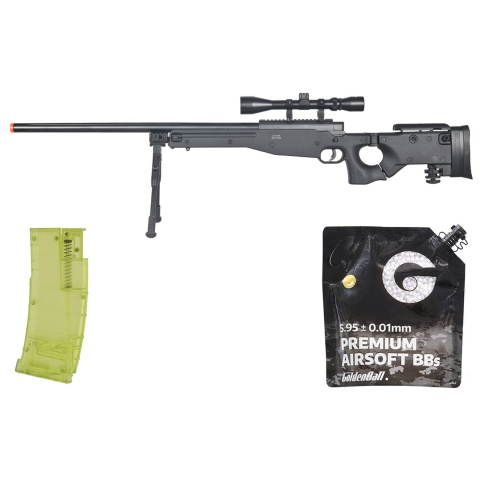 Well MB08BAB L96 AWP Bolt Action Rifle W/folding Stock Bipod & Scope (Black) - BB/Sniper Bundle