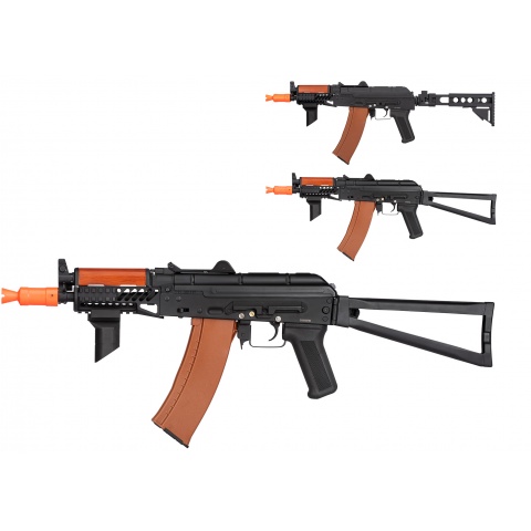 Double Bell AK74U Tactical AEG Airsoft Rifle - BLACK / WOOD