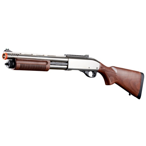 Golden Eagle M8885 3/6-Shot Pump Action Gas Airsoft Shotgun w/ Fiber Optic Sights - (Silver/Wood)