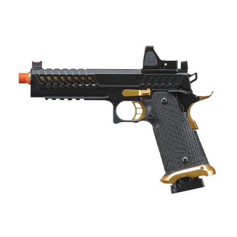 Lancer Tactical Knightshade Hi-Capa Gas Blowback Airsoft Pistol w/ Reflex Red Dot Sight (Color: Black & Gold)
