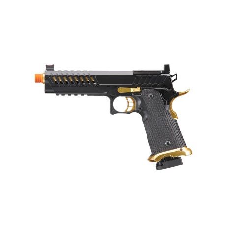 Lancer Tactical Knightshade Hi-Capa Gas Blowback Airsoft Pistol w/ Red Dot Mount (Color: Black & Gold)