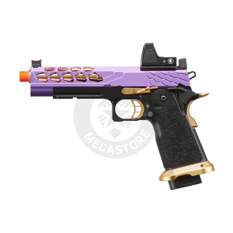 Lancer Tactical Stryk Hi-Capa 5.1 Gas Blowback Airsoft Pistol w/ Reflex Red Dot Sight - (Purple & Gold)
