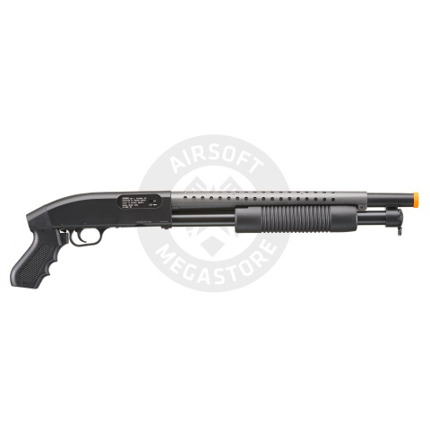 Double Eagle Airsoft Shotgun Metal with Tactical Pistol Grip - BLACK