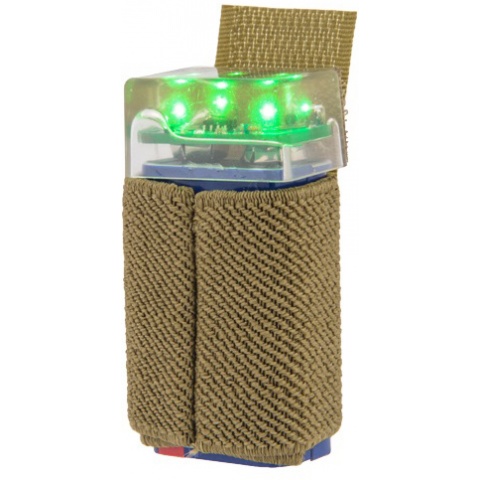 UK Arms 3-LED Green Flashing Beacon w/ Hook and Loop System - TAN