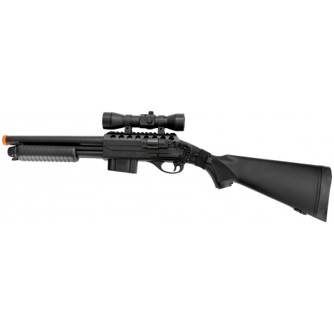 Double Eagle Airsoft Spring Tension Shotgun w/ Accessories - BLACK