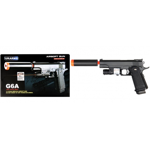 UK Arms G61 Airsoft M1911 Spring Pistol w/ Laser and Mock Suppressor