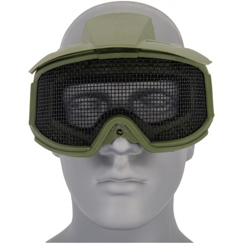 AMA 2610G Plastic Face Mask w/ Metal Mesh Lens, Visor - OD GREEN