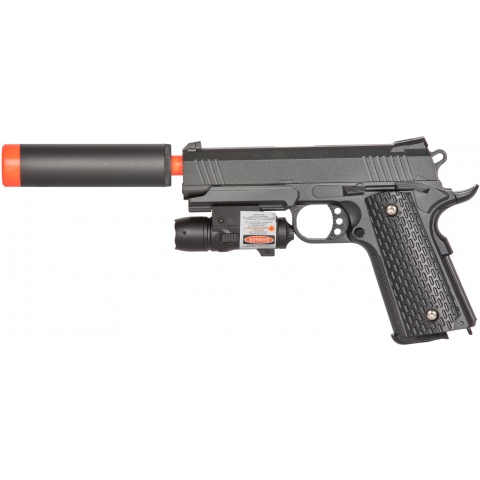 Galaxy Airsoft Metal Spring Pistol w/ Laser & Suppress - GREY