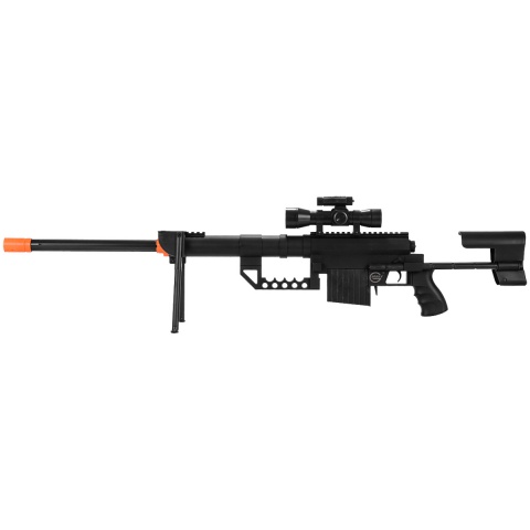 UK Arms P1200 M200 Airsoft Spring Sniper Rifle w/ Scope, Bipod, and Laser (Color: Black)