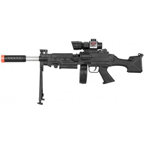 UK Arms Spring Airsoft LMG W/ Scope Laser & Drum Magazine - BLACK