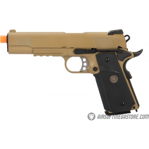 WE Tech 1911 Full Metal MEU Airsoft Gas Blowback Pistol w/ Picatinny Rail - TAN