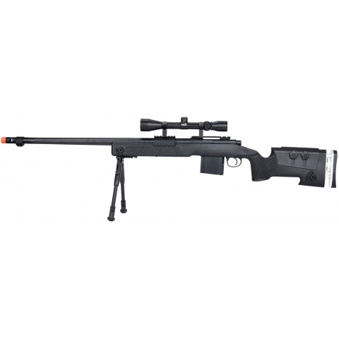 WellFire MB4417 M40A3 Bolt Action Airsoft Sniper Rifle w/ Scope & Bipod - BLACK