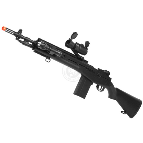 TSD M14 RIS Spring Sniper Rifle w/ Red Dot Scope & Flashlight - BLACK