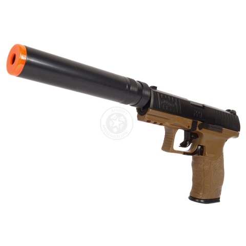 Umarex Licensed Airsoft Walther PPQ Spring Pistol w/ Suppressor - TAN